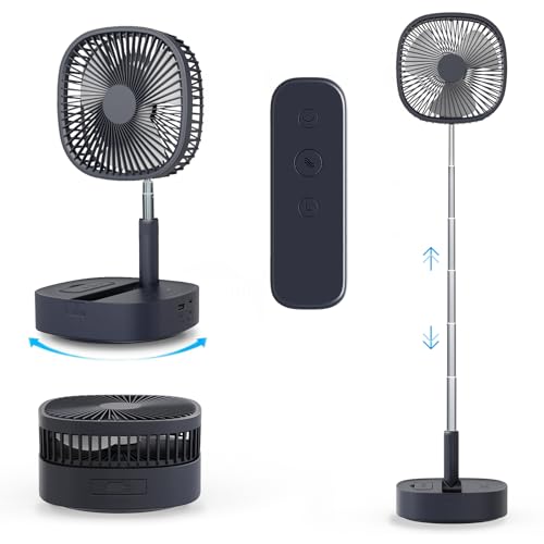 Magesh Portable Oscillating Pedestal Fan＆Remote, 120° Rotation, 3-In-1 Foldaway/Standing/Desk Fan, Anti-Slip 7200Mah Rechargeable, Telescopic 4 Speed Quiet Timer Fan Home Outdoor Travel (Dark Blue) - Image 1