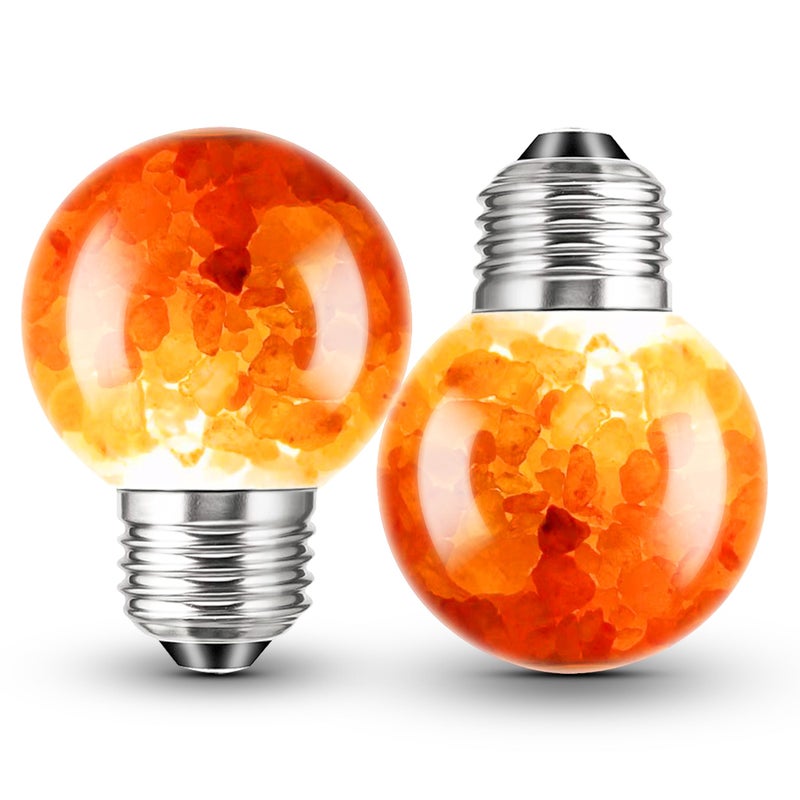 Elmoyle Himalayan Salt Lamp LED Light Bulbs E26 2200K Warm Amber Pink 3W Mood Lighting Night Light E26 G45 Salt Rock Stress Relief Bulbs for Bedroom Decor Sleep Light NonDimmable 2pack