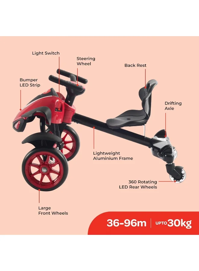 Moon Drifter Drift Bike 4 Wheel Scooter With Grip Handles, Led Lights, And Pedals For Toddlers/Kids Up To 30Kgs Perfect For Outdoor And Indoor Play For Boys/ Girls 3 Years And Above-Blue
