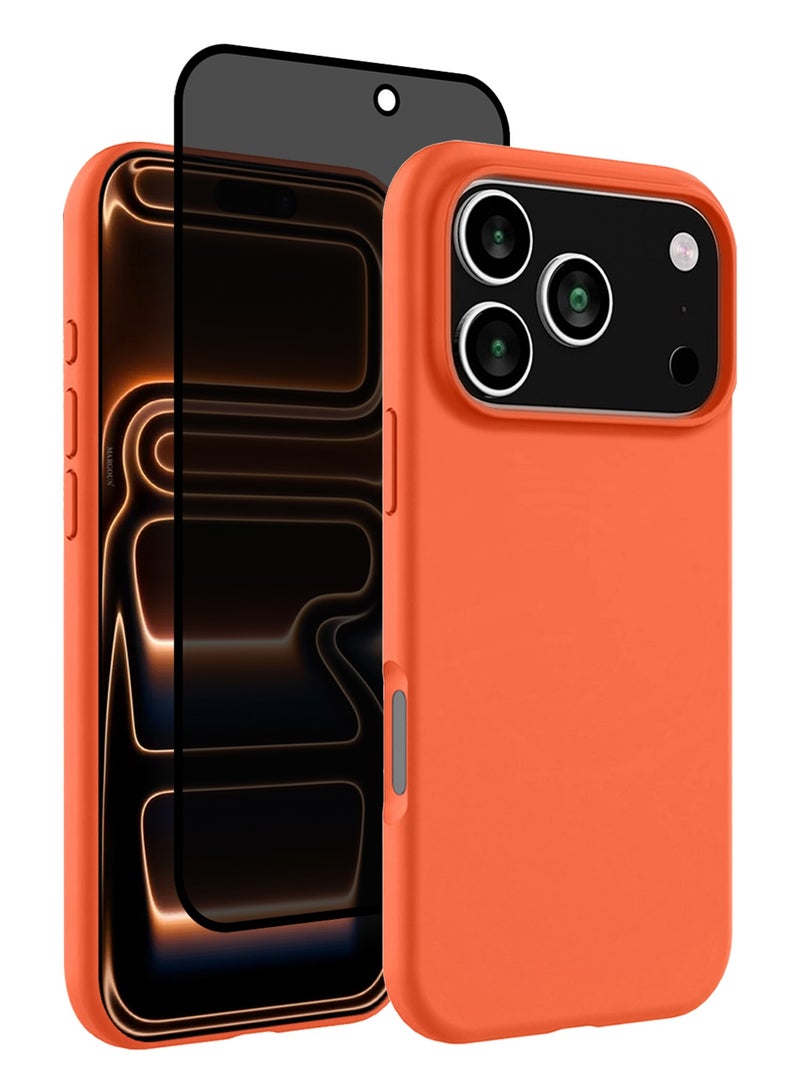 CATANES 2 Packs Silicone Protective Phone Case for iPhone 17 Pro - Soft Anti-Scratch Microfiber Lining Ultra Slim Drop Protection Phone Cover with Privacy Screen Protector - Cosmic Orange - Image 1