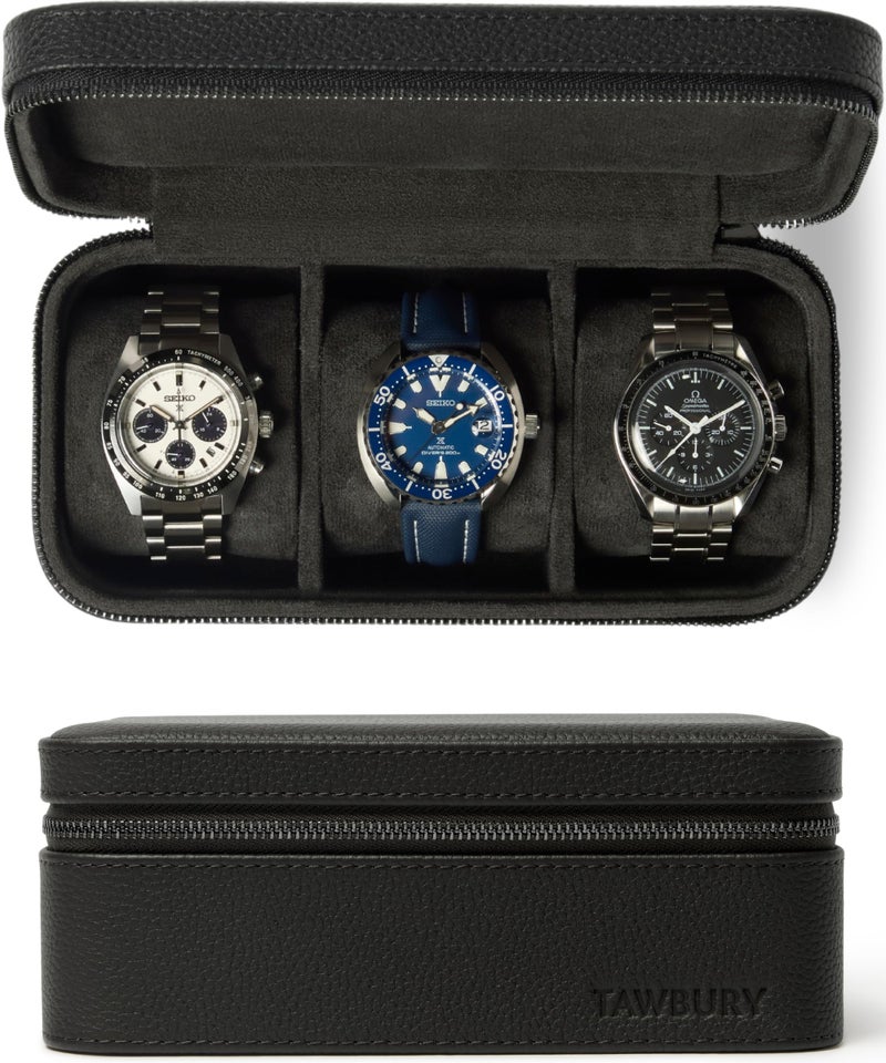 TAWBURY 3 Watch Case for Men Luxury Leather Watch Travel Case for Men Black Watch Cases for Men Travel Traveling Watch Holder for Men Black Watch Roll Case 3 Watch Box for Men Travel - Image 2