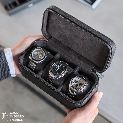 TAWBURY 3 Watch Case for Men Luxury Leather Watch Travel Case for Men Black Watch Cases for Men Travel Traveling Watch Holder for Men Black Watch Roll Case 3 Watch Box for Men Travel - Image 3