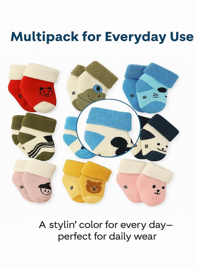 CUTEABLY Baby Winter Socks, Cotton Blend, 0-12 Months, Unisex, Mixed Colours (IN, Age, 0 Months, 6 Months, 4, Multicolour) - Image 5