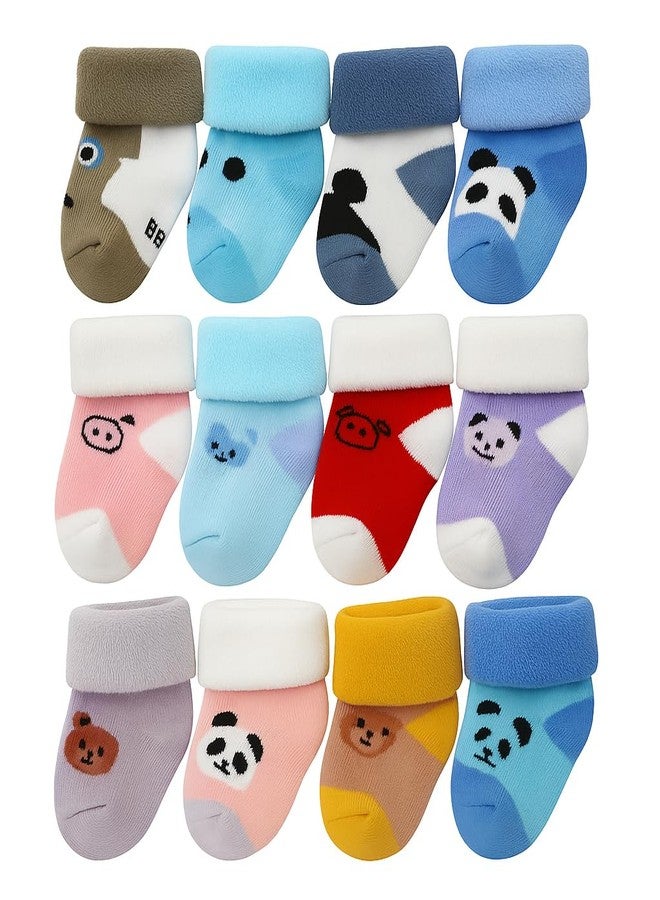 CUTEABLY Baby Winter Socks, Cotton Blend, 0-12 Months, Unisex, Mixed Colours (IN, Age, 0 Months, 6 Months, 4, Multicolour) - Image 1