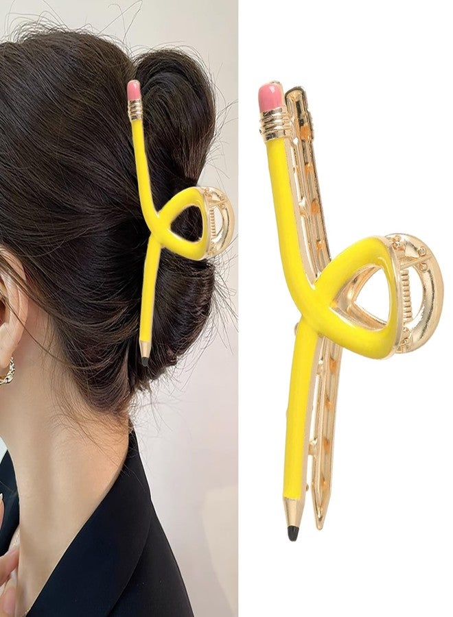 DIUEWOW Yellow Pencil Hair Clips for Women and Girls Funny Teacher Hair Claw Clips Back To School Funny Jaw Barrettes Hair Accessories for Teachers Appreaction Present - Image 1