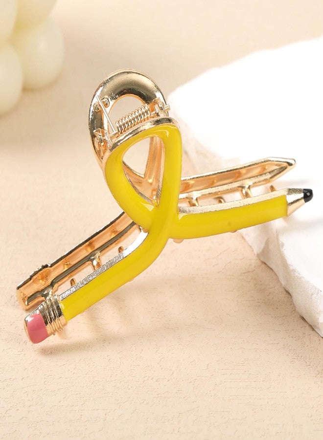 DIUEWOW Yellow Pencil Hair Clips for Women and Girls Funny Teacher Hair Claw Clips Back To School Funny Jaw Barrettes Hair Accessories for Teachers Appreaction Present - Image 2