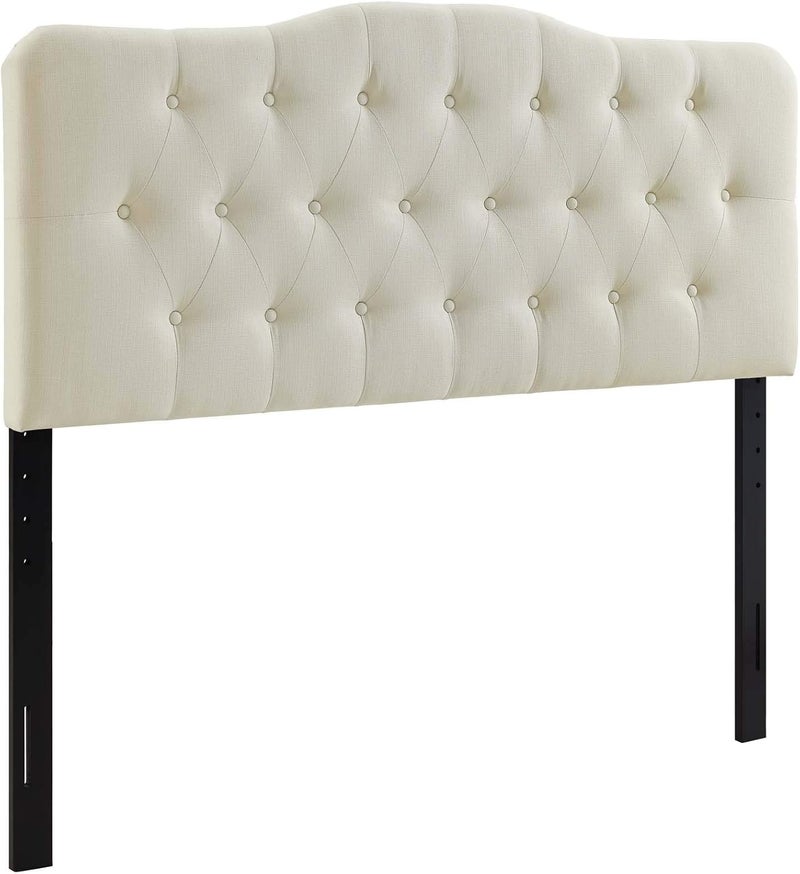 Modway Annabel Tufted Button Linen Fabric Upholstered Queen Headboard in Ivory - Image 3