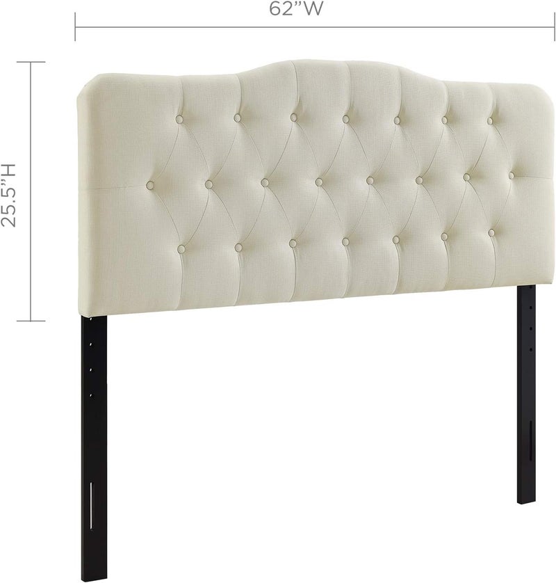 Modway Annabel Tufted Button Linen Fabric Upholstered Queen Headboard in Ivory - Image 2