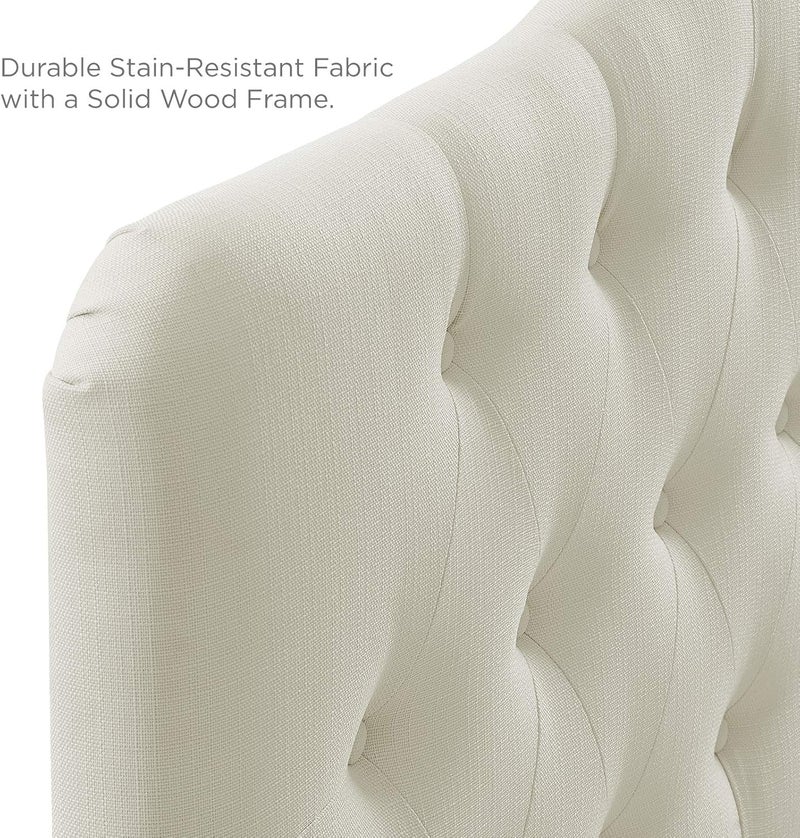 Modway Annabel Tufted Button Linen Fabric Upholstered Queen Headboard in Ivory - Image 5