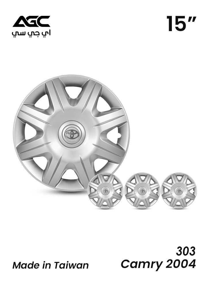 Agc 15 Inch Wheel Covers Hub Caps Compatible with Toyota Camry 2004 | ABS Plastic | Snap-On Design | Set of 4 | Silver Finish | Model 303 |  - Image 1