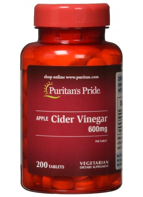 Puritan's Pride Apple Cider Vinegar 600 mg Tablets, 200 Count (Packing May Vary)