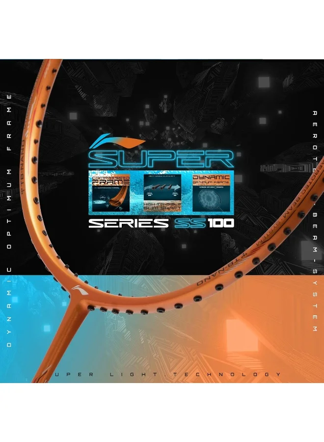 Li-Ning Super Series Ss100 Carbon Graphite Badminton Strung Racket With Full Racket Cover (Yellow/Blue)
