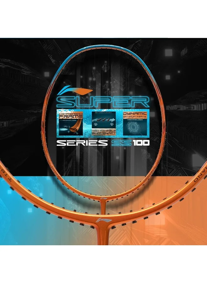 Li-Ning Super Series Ss100 Carbon Graphite Badminton Strung Racket With Full Racket Cover (Yellow/Blue)