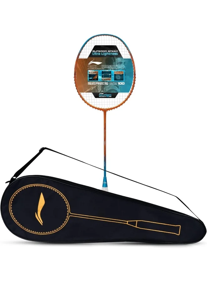 Li-Ning Super Series Ss100 Carbon Graphite Badminton Strung Racket With Full Racket Cover (Yellow/Blue)