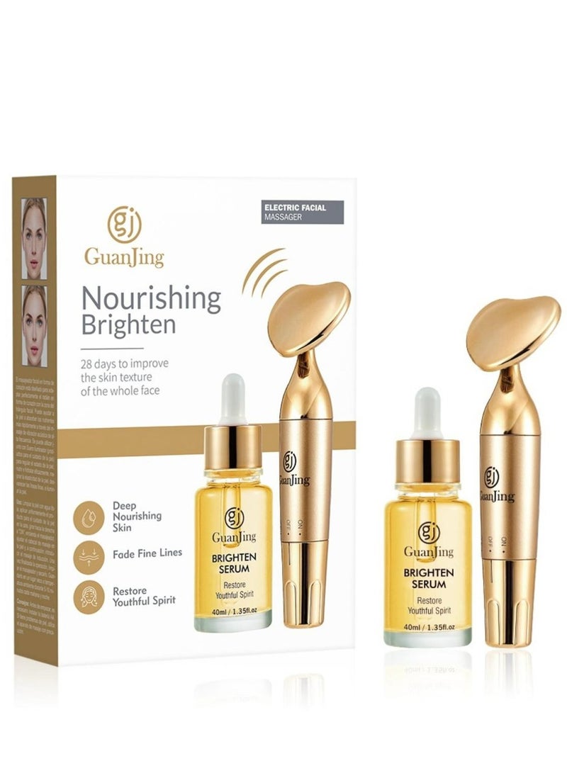 جوانجينج مجموعة العناية بالبشرة المغذية بفيتامين E مع مصل سطع ومدلك كهربائي للوجه يتلاشى الخطوط الدقيقة والبقع المضادة للتجاعيد - Image 1