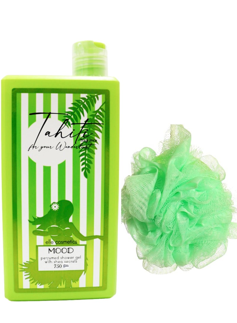 موود مود  شاور جل الاستحمام تاهيتي 750 جرام +  لوفه متعدده الالوان