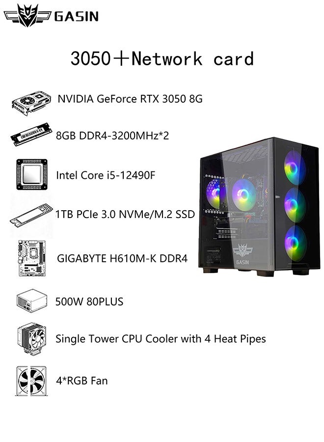 غاز حاسوب ألعاب مع معالج كور i5-12400F/1TB SSD/16GB RAM 3200MHz DDR4/ويندوز 11/8GB NVIDIA GeForce RTX 3050 رسومات + جهاز استقبال بطاقة لاسلكية وبلوتوث - Image 3