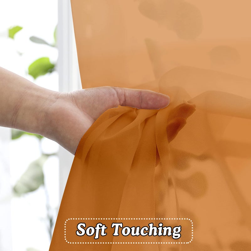 OVZME Orange Sheer Curtains 36 inches Long  Short Kitchen Window Treatment Solid Sheers Cafe Curtains Bathroom Voile Half Window Curtains 2 Panels  Rod Pocket  42"" Wx36 L - Image 3