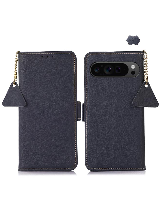 S-TOP Case For Google Pixel 9 Pro Side-Magnetic TJ Genuine Leather RFID Phone Case - Image 1