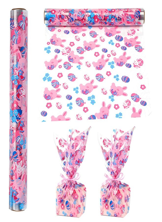 shareluck 100ft Easter Cellophane Wrap Roll - Easter Cello Wrapping Paper for Gift Baskets, Treats-Bunny Design & Eggs Cellophane. (100ft Long x 16” Wide x 2.5Mil - Image 1
