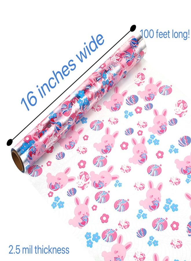 shareluck 100ft Easter Cellophane Wrap Roll - Easter Cello Wrapping Paper for Gift Baskets, Treats-Bunny Design & Eggs Cellophane. (100ft Long x 16” Wide x 2.5Mil - Image 3