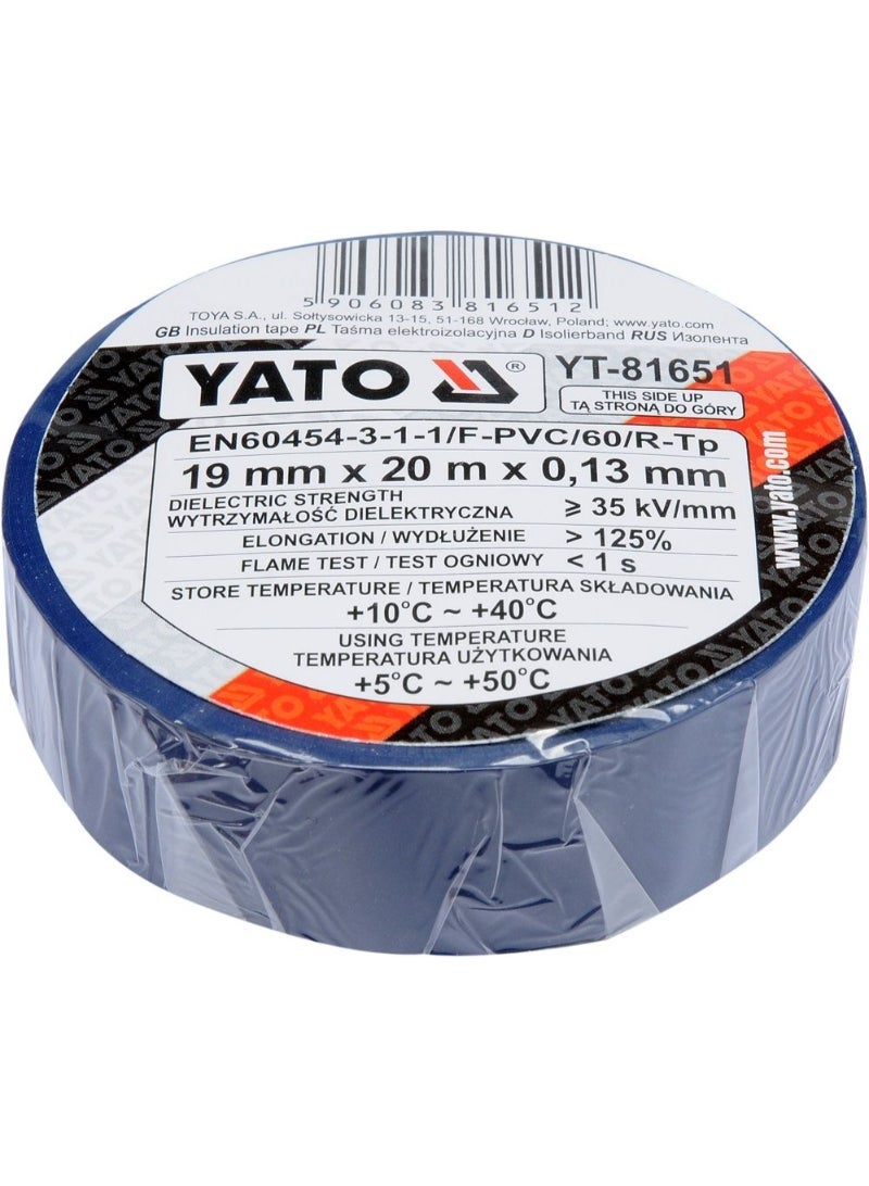 YATO Insulation Tape 19mmx10M Blue color YT-81651
