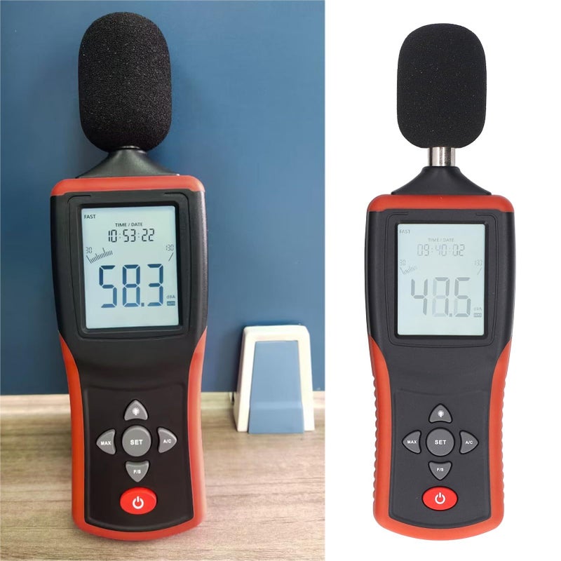 مقياس مستوى الصوت 30-130 ديسيبل مع شاشة LCD مضيئة، جهاز اختبار ديسيبل محمول للاستخدام المنزلي والمصانع - Image 5