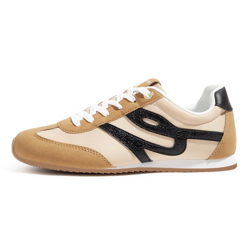 LUCKY STEP Women's Fashion Sneakers Thin Sole Lightweight Retro Athletic Sneakers Casual Lace Up Tennis Shoes Walking Footwear(Camel/Black,8) - Image 1