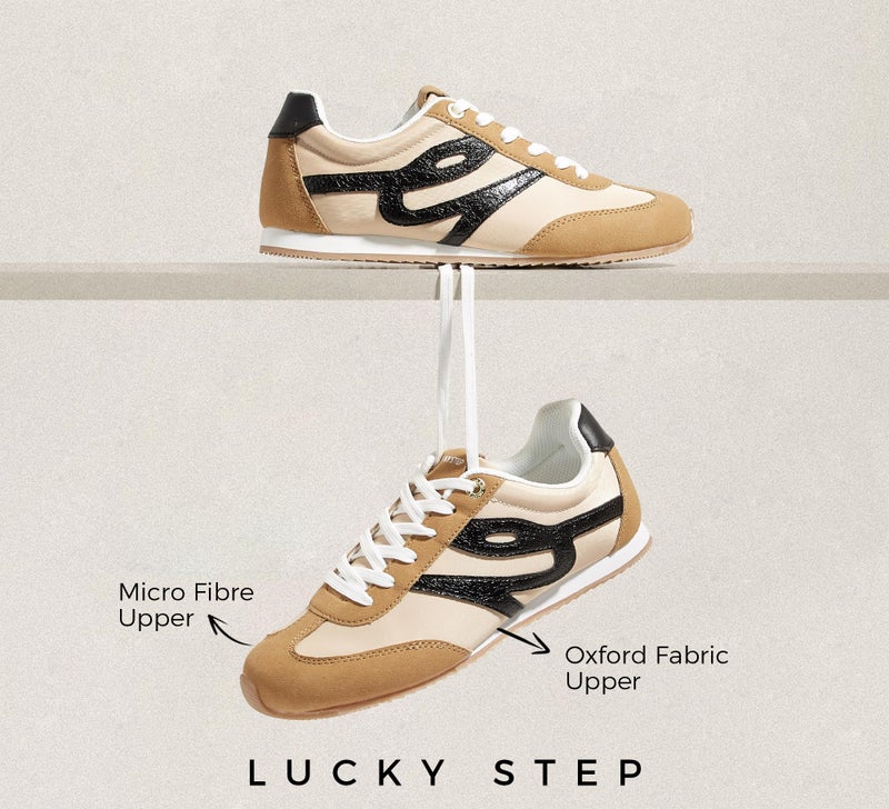 LUCKY STEP Women's Fashion Sneakers Thin Sole Lightweight Retro Athletic Sneakers Casual Lace Up Tennis Shoes Walking Footwear(Camel/Black,8) - Image 4