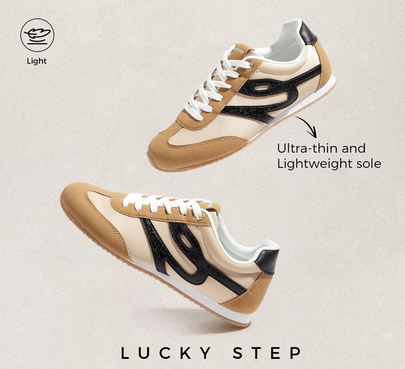 LUCKY STEP Women's Fashion Sneakers Thin Sole Lightweight Retro Athletic Sneakers Casual Lace Up Tennis Shoes Walking Footwear(Camel/Black,8) - Image 5