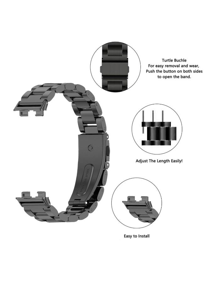 Stainless Steel Watch Strap for Huawei Band 10/Huawei Band 9/Huawei Band 8, 3 Beads Stainless Steel Adjustable Smartwatch Replacement Bracelet Wristbands for Women Men (Black) - Image 4