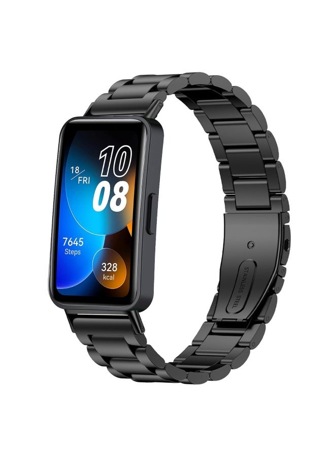 Stainless Steel Watch Strap for Huawei Band 10/Huawei Band 9/Huawei Band 8, 3 Beads Stainless Steel Adjustable Smartwatch Replacement Bracelet Wristbands for Women Men (Black) - Image 1