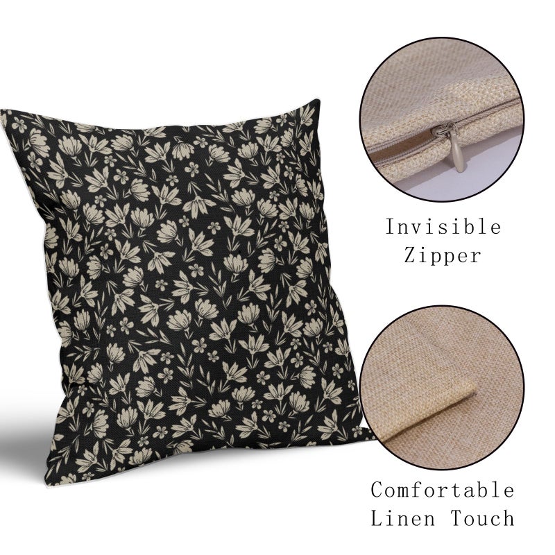 Aytipun Vintage Flower Pillow Covers 18x18 Set of 2 Rustic Cute Small Floral Black Brown Old Style Decorative Throw Pillows Outdoor PillowCase Farmhouse Linen Cushion Case Decor for Home Sofa Couch Bed - Image 4