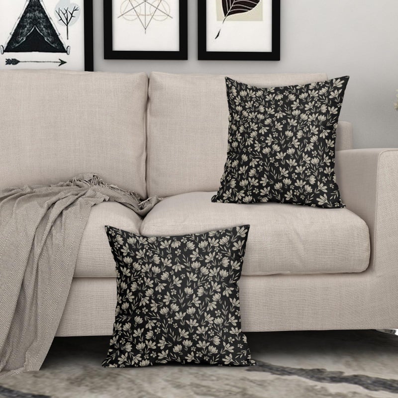 Aytipun Vintage Flower Pillow Covers 18x18 Set of 2 Rustic Cute Small Floral Black Brown Old Style Decorative Throw Pillows Outdoor PillowCase Farmhouse Linen Cushion Case Decor for Home Sofa Couch Bed - Image 3