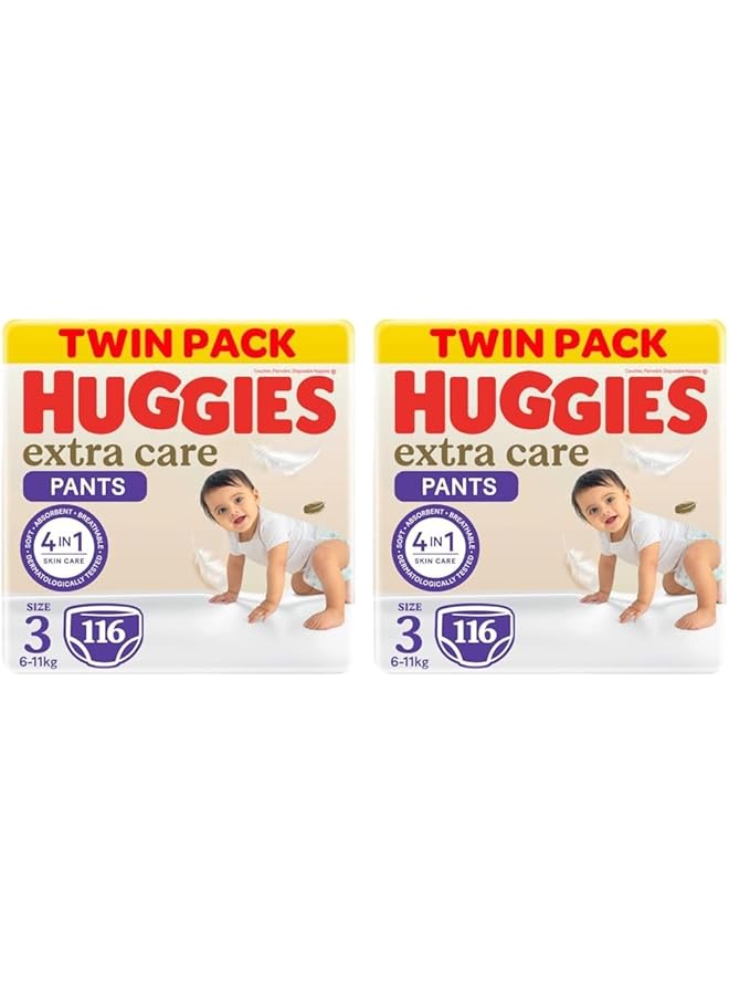 HUGGIES Extra Care Culottes Size 3 6 11 Kg Twin Jumbo Pack 116 Diaper Pants (Pack Of 2)