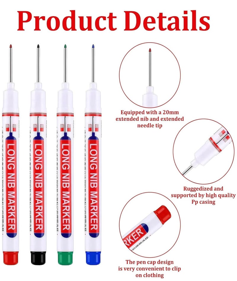 Buildcon Deep Hole Marker Pen, Tracer Marker Pen, Carpenter Pencil, Long Nib Marker for Wood, Metal, Concrete, Professional Construction Tools, Industrial Use, DIY Projects (8) - Image 3