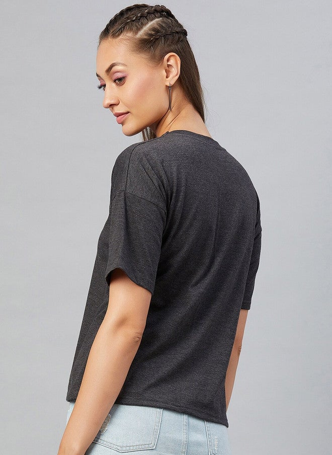 CHIMPAAANZEE Women Black Printed Extended Sleeves Pure Cotton T-shirt - Image 5