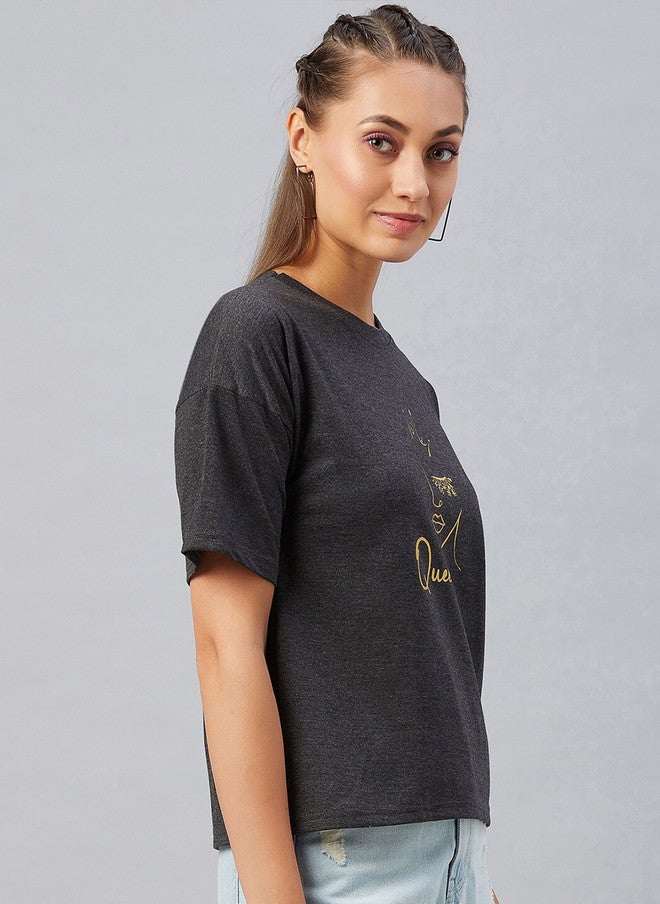 CHIMPAAANZEE Women Black Printed Extended Sleeves Pure Cotton T-shirt - Image 3