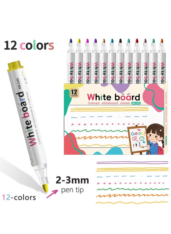 YIHUI 12 Colors Whiteboard Markers Set｜Easy to erase｜smooth writing, drawing｜For office, art - Image 2