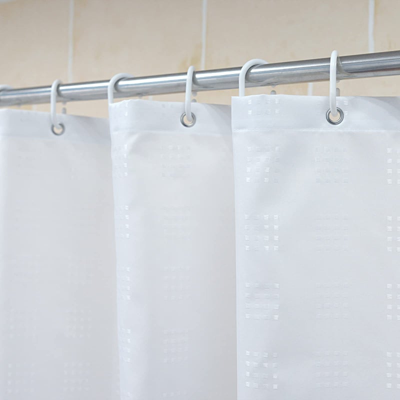 YISURE YISURE Shower Curtain Short Length 48 Inch White Fabric Waterproof Shower Curtain Sets for Small Bathtub Window with 12 Pack Hooks 70x48 