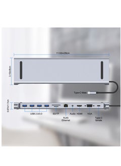 Excefore 11 in 1 USB C docking station, USB Type C to 4K 30Hz HDMI+VGA,SD/TF card reader,RJ45,4 USB3.0,adapter for MacBook, Mac Pro, Mac Mini, iMac, Silver  - Image 2