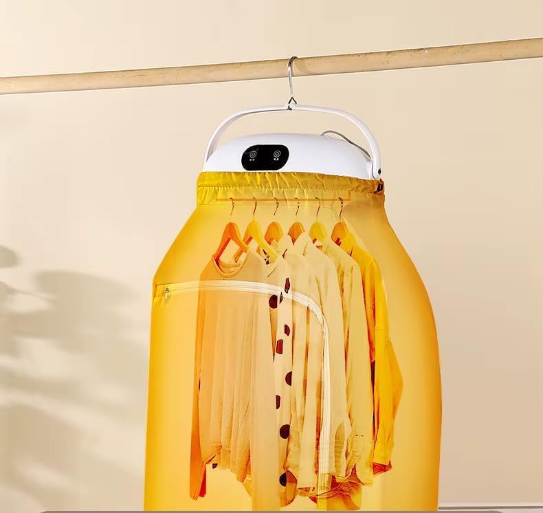 Derovan Portable Heat‑Pump Clothes Dryer – Foldable Mini Electric Dryer with Timer, Remote, Hook & Carry Bag – Gentle Drying for Baby Clothes, Delicates & Travel - Image 3