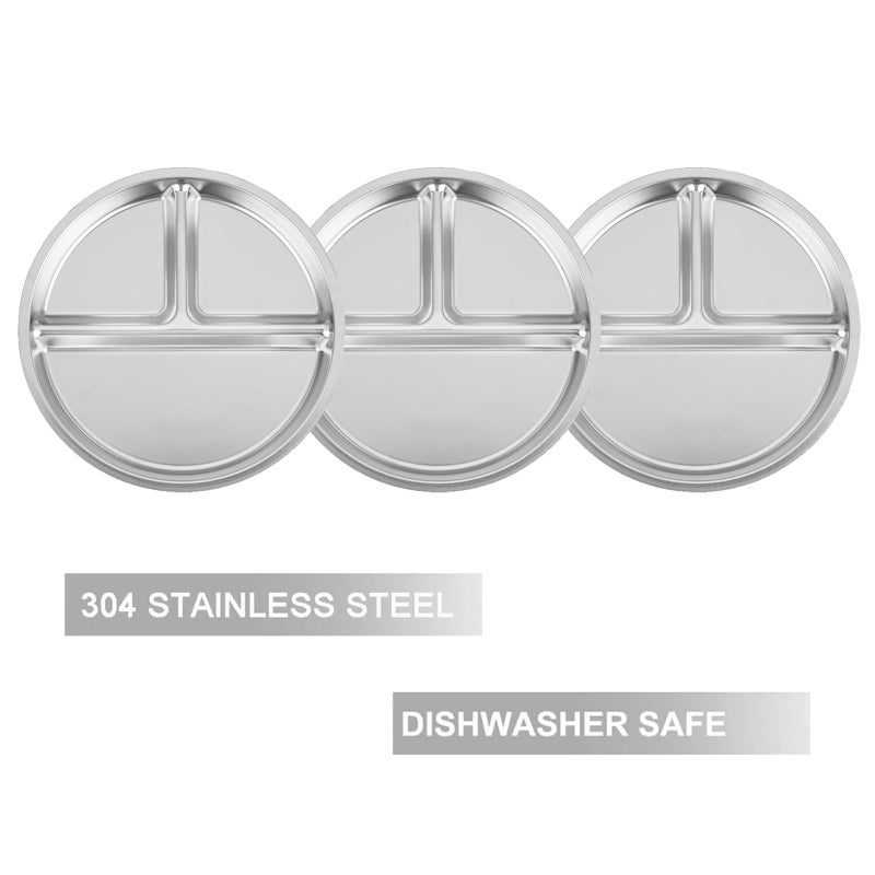 PandaEar 3 Pack Stainless Steel Divided Plates for Kids, 8.1â€ Portion Control Plates with 3 Compartments, Reusable Metal Dishes for Balanced Meals, Camping & Home Use - Image 5