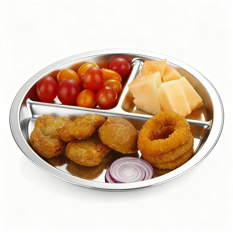 PandaEar 3 Pack Stainless Steel Divided Plates for Kids, 8.1â€ Portion Control Plates with 3 Compartments, Reusable Metal Dishes for Balanced Meals, Camping & Home Use - Image 3