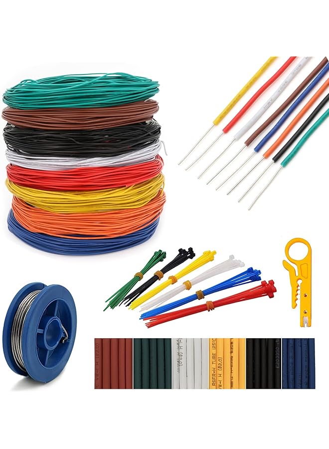 The Bros UL1007 18AWG Electronic Wire Solid Copper Tinned Hookup Wire Electronic Equipment Electrical Wiring Kit DIY Electronics Including Tools <16.5ft X 8 Colors> - Image 1