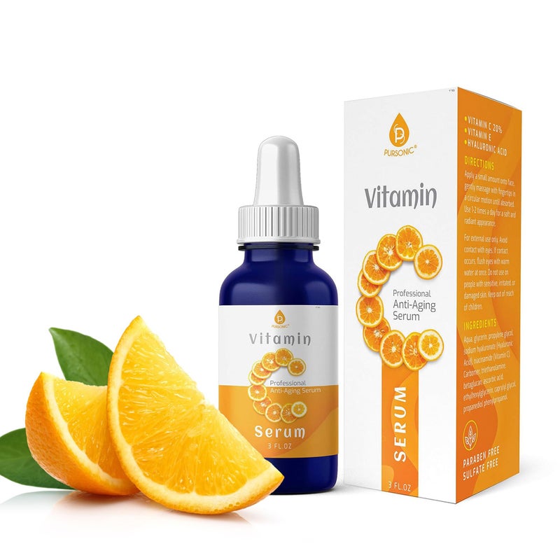 Pursonic Vitamin C Serum 20 is a high potency Best Organic AntiAging Moisturizer Serum for Face Neck  Dcollete and Eye Treatment 3 fl oz