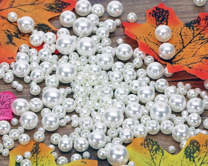 DIY Crafts 100 Pcs, Off White, 4mm-12mm White Round Pearls Beads Loose Spacer Beads for Necklaces Bracelets Earrings Rings Choker Jewelry Making Dress Shirt Sweater (100 Pcs, Off White) - Image 2