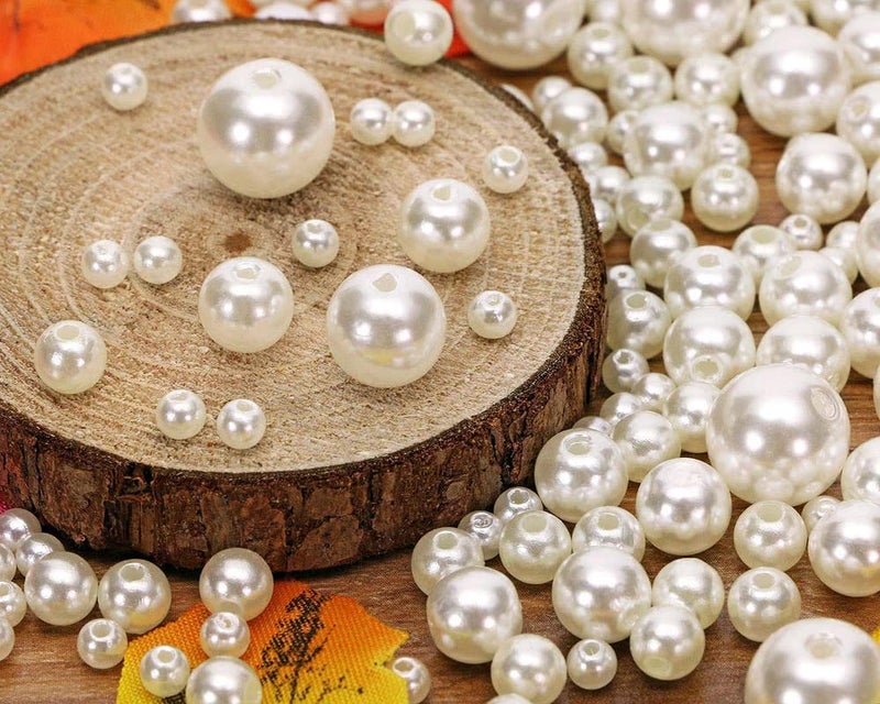 DIY Crafts 100 Pcs, Off White, 4mm-12mm White Round Pearls Beads Loose Spacer Beads for Necklaces Bracelets Earrings Rings Choker Jewelry Making Dress Shirt Sweater (100 Pcs, Off White) - Image 3