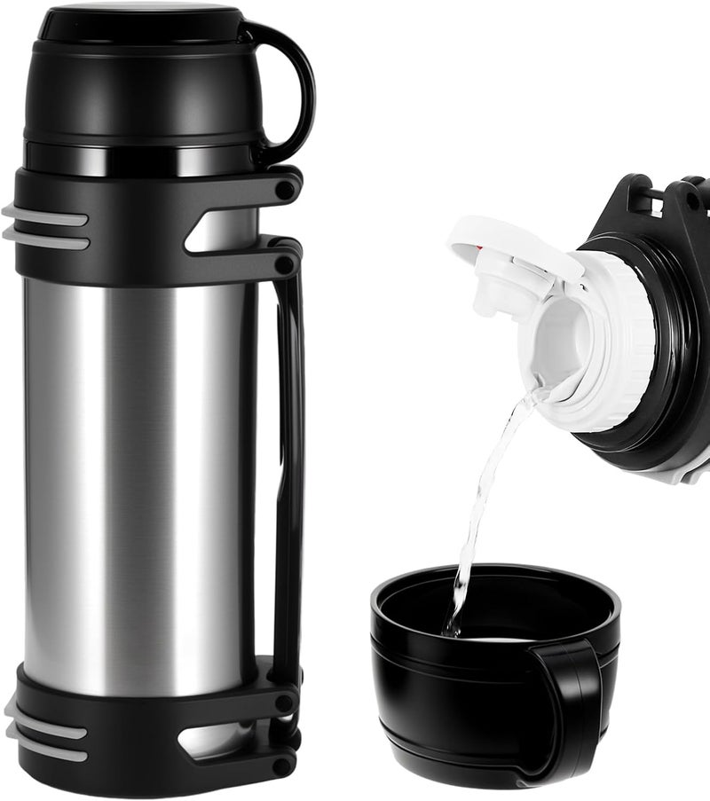 KIDENEI 1.5L Vacuum Insulated Bottle with Handle Cup, Stainless Steel Insulated Water Jug with Strap, Keeping Hot or Cold 24 Hours Coffee Thermos for Traveling Hiking Fishing - Image 1