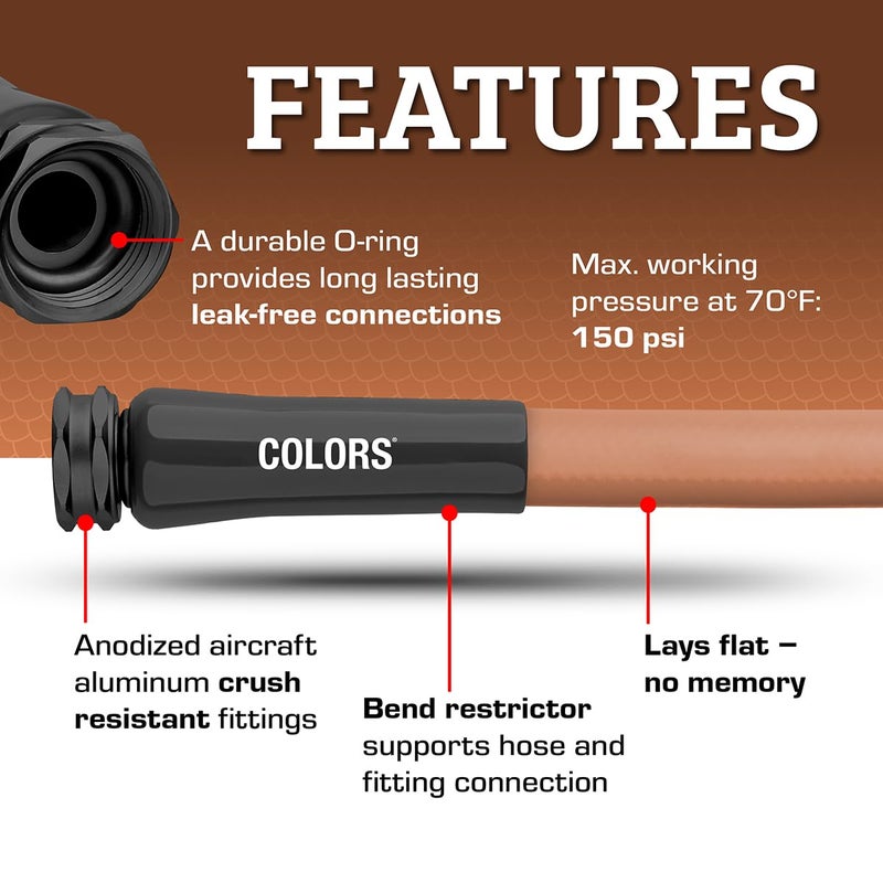 Flexzilla Colors Garden Hose 5/8 in. x 50 ft., Lightweight All-Weather Water Hose, Durable and Flexible, Leak-Free Connections, Red Clay - Image 3